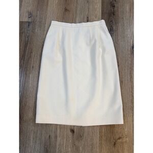 VTG Worthington Old Money Pencil Skirt Women 8P Cream 100% Pure Wool Minimalist
